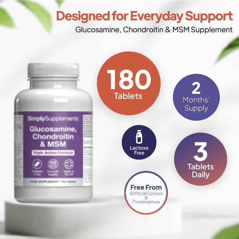 Simply Supplements Glucosamine 500mg, Chondroitin 100mg & MSM 100mg 180 tablets