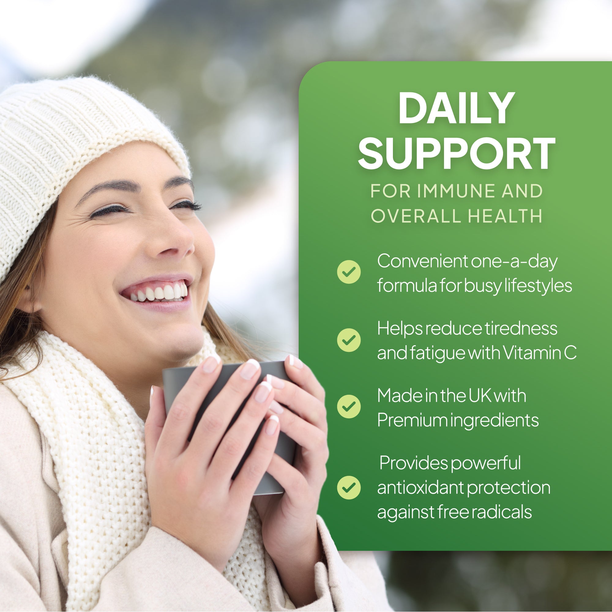 Helps reduce tiredness & fatigue with vitamin C, provides powerful antioxidant protection against free radicals.
