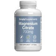 Supplement bottle labeled 'SimplySupplements Magnesium Citrate 700mg' on a white background