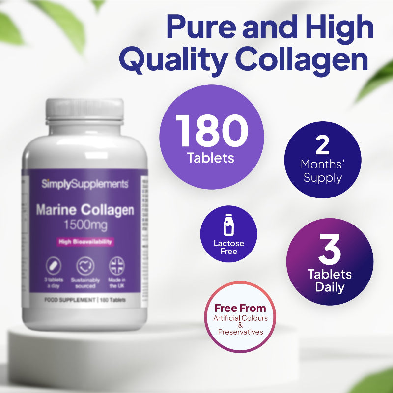 Simply Supplements Marine Collagen 1500mg contains 180 tablets
