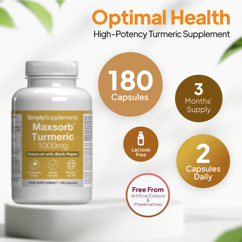 Optimal health high potency turmeric supplement- 180 capsules (3 months' supply), take 2 capsules daily. Lactose free