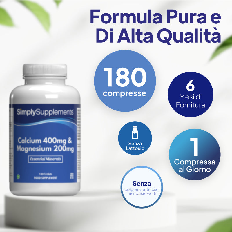 Simply Supplements: compresse da 400 mg di calcio e 200 mg di magnesio, confezione per 6 mesi

