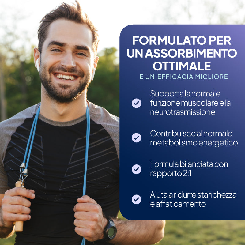 Le compresse di calcio e magnesio favoriscono la funzione muscolare e la neurotrasmissione e migliorano il metabolismo energetico
