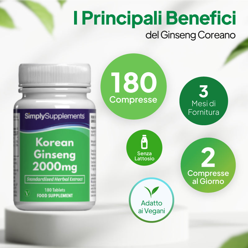 Compresse di ginseng coreano - Confezione per 3 mesi, 180 compresse, 2 compresse al giorno