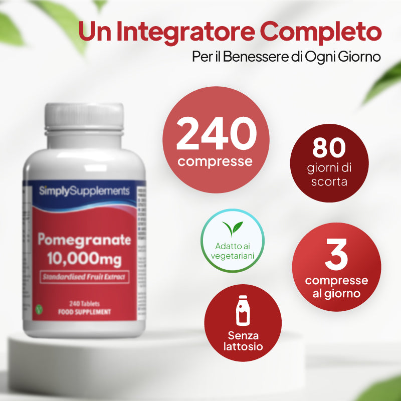 Simply Supplements Pomegranate 10.000 mg contiene 240 compresse.