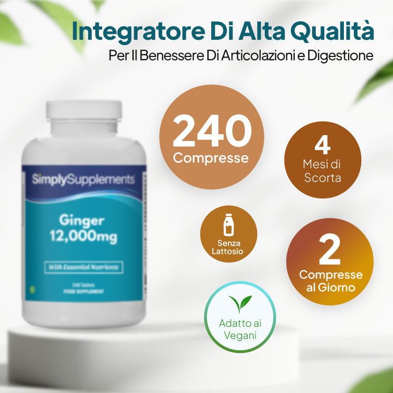 Compresse di zenzero di alta qualità da 12.000 mg, confezione da 240 compresse