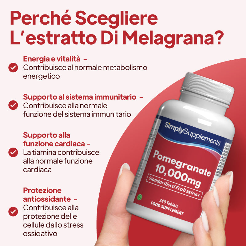 Il melograno favorisce l'energia e la vitalità, sostiene il sistema immunitario e protegge le cellule dallo stress ossidativo