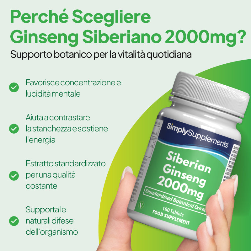 Il ginseng siberiano favorisce la lucidità mentale e la concentrazione, riduce la stanchezza e aumenta l'energia
