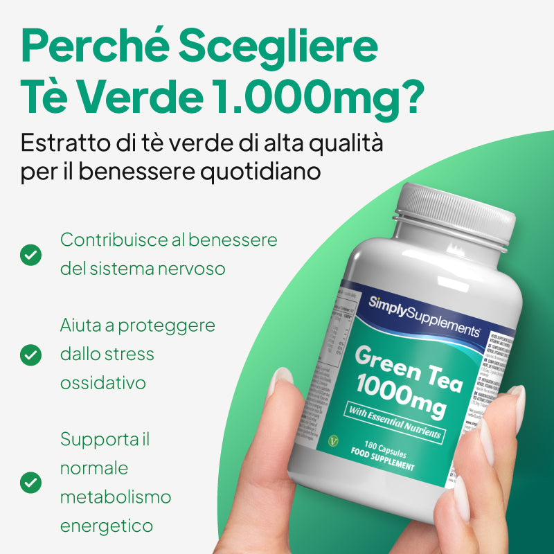 Il tè verde contribuisce al mantenimento di un sistema nervoso sano, favorisce il metabolismo energetico e aiuta a proteggere dall'stress ossidativo
