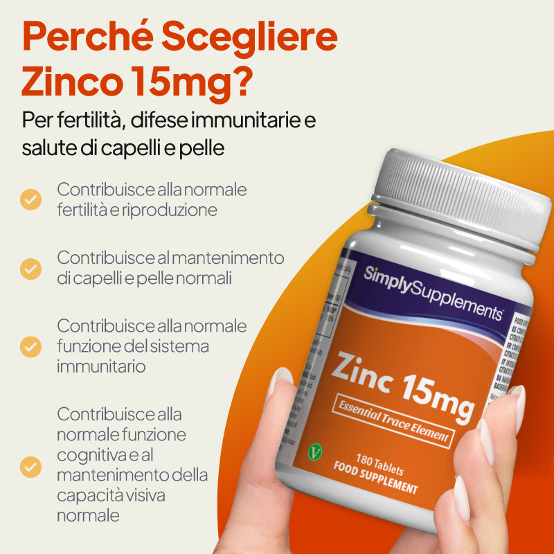 Lo zinco contribuisce alla normale fertilità e riproduzione, al funzionamento del sistema immunitario e favorisce la normale crescita dei capelli e la salute della pelle