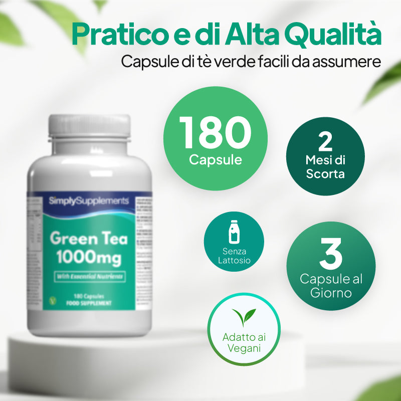 Simply Supplements Tè verde 1000 mg contiene fino a 360 capsule
